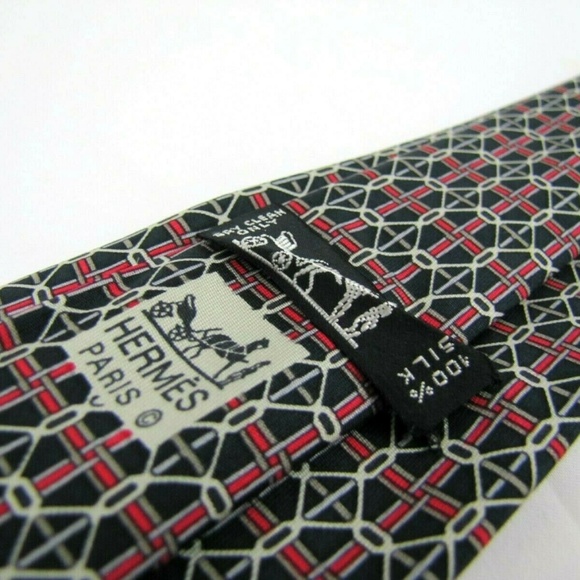 HERMES PARIS Tie 7023 TA Navy Blue Chain Link - Picture 5 of 8